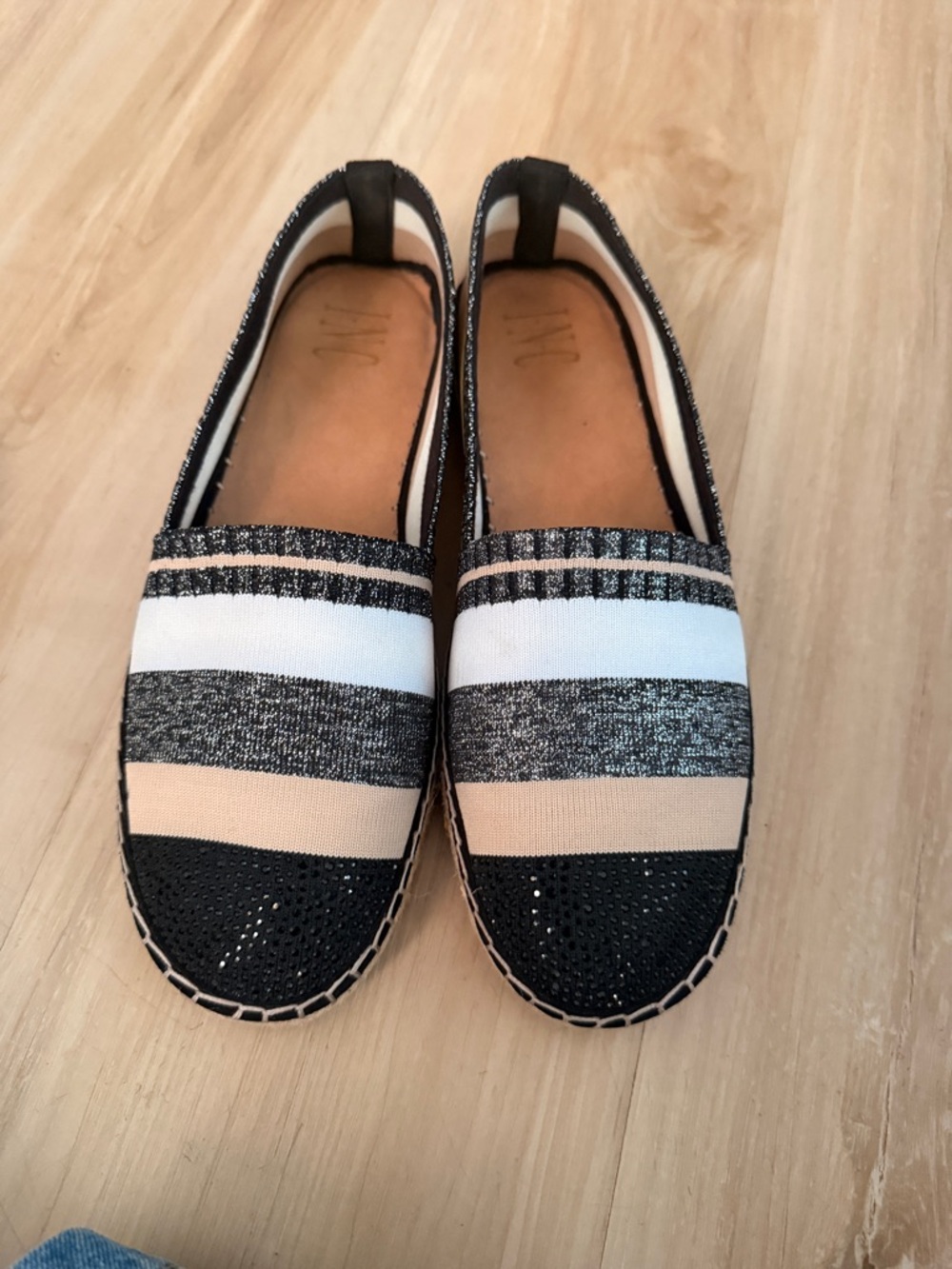 INC International Concepts Striped Slip-On Espadrilles in Black, White & Tan
